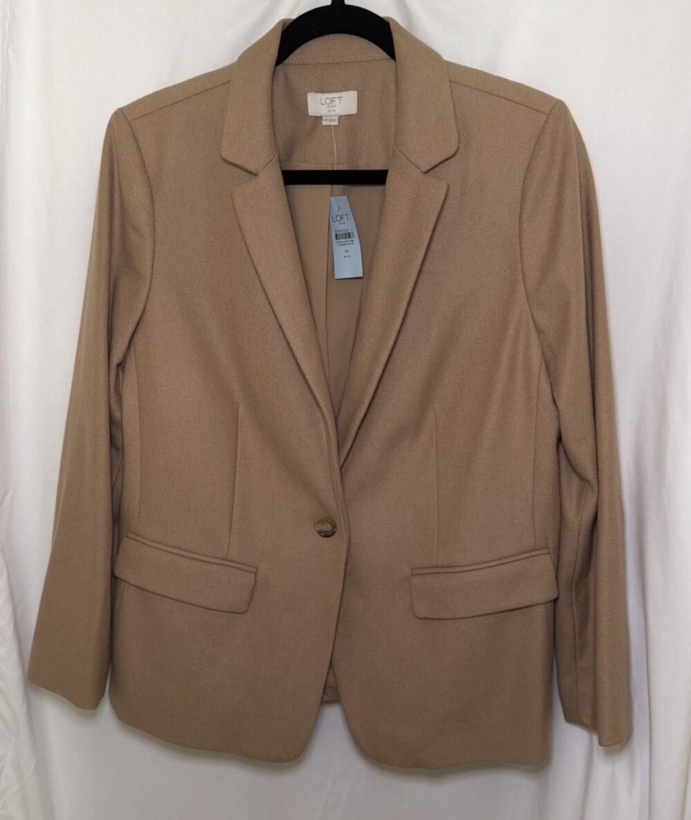 LOFT Petite 14 Camel Tan Blazer Jacket One Button Tailored Work Career NWT